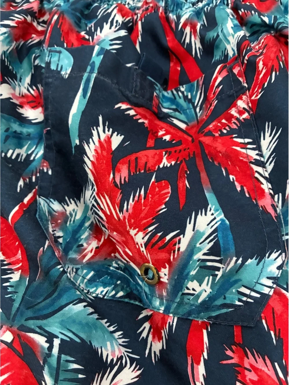 Men's Tropical Palm Tree Print Swim Shorts with Drawstring Waist
